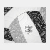 Blumenpaisley-Federn schwarz-grauer Volleyball Fleecedecke (Vorderseite (Horizontal))