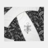 Blumenpaisley Federn Schwarz-weißes Volleyball Fleecedecke (Vorderseite (Horizontal))