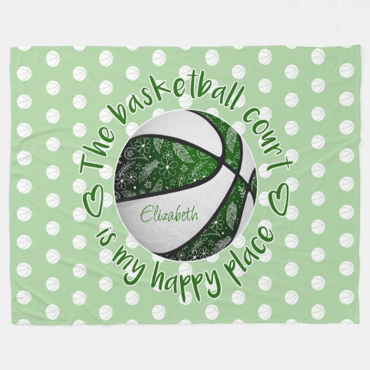 Blumenpaisley grüner Basketballplatz glücklich Fleecedecke (Vorderseite (Horizontal))