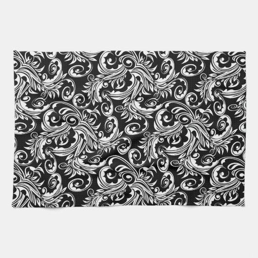 Blumenpaisley-Muster Schwarz-weiß Geschirrtuch (Horizontal)