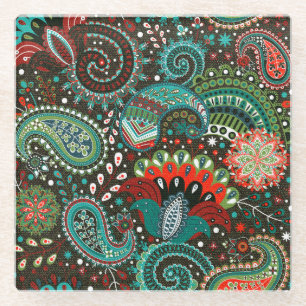 Blumenpaisley: nahtlose Musterelemente. Glasuntersetzer