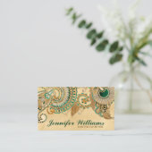 Blumenpaisley Ornament Malachite and Gold Visitenkarte (Stehend Vorderseite)
