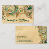 Blumenpaisley Ornament Malachite and Gold Visitenkarte (Vorne/Hinten)