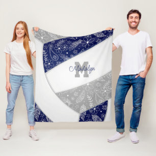 Blumenpaisleys marineblau grauer Volleyball Fleecedecke