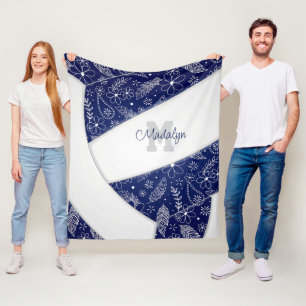 Blumenpaisleys marineblau, weißer Volleyball Fleecedecke