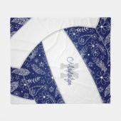 Blumenpaisleys marineblau, weißer Volleyball Fleecedecke (Vorderseite (Horizontal))
