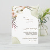 Blumenpalme-Blätter, Hochzeit von Grün und Pfirsic Einladung (Stehend Vorderseite)