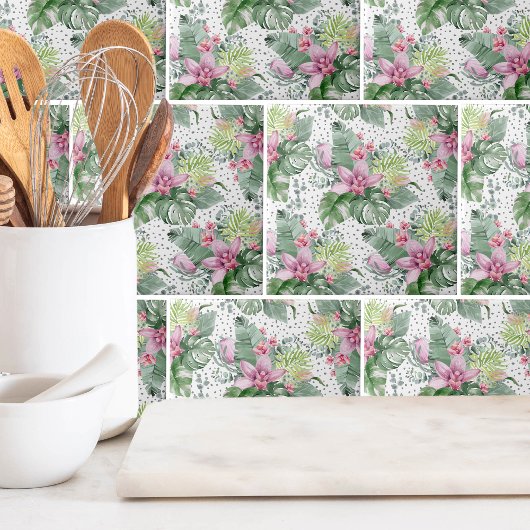 Blumenpalme Wasserfarben Botanisches tropisches Mu Fliese