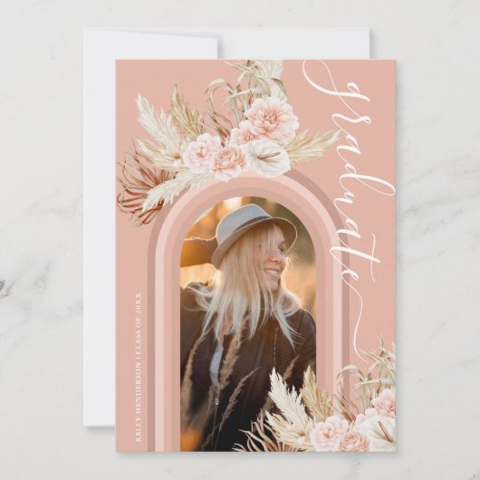 Blumenpampas Grass Foto Abschluss Einladung (Vorderseite)