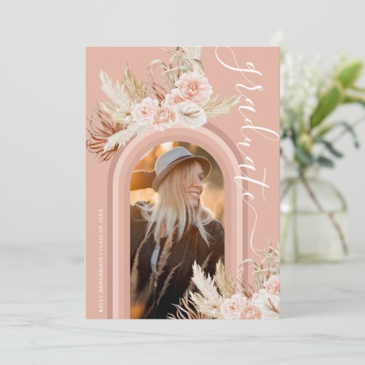 Blumenpampas Grass Foto Abschluss Einladung (Stehend Vorderseite)