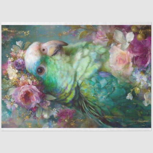 Blumenpapagei in blühender Dekoupage Seidenpapier (Vorderseite)