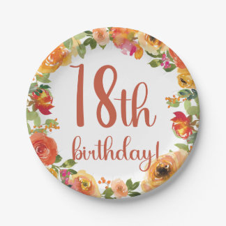 Blumenpapier 18. Geburtstag Pappteller
