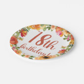 Blumenpapier 18. Geburtstag Pappteller (Schrägansicht)