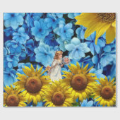 Blumenpapier, blauer Sonnenblume Geschenkpapier (Flach)