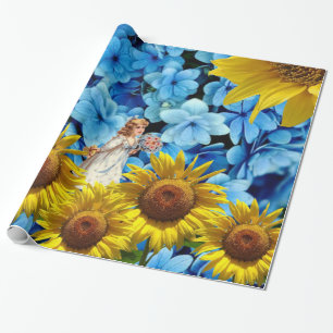 Blumenpapier, blauer Sonnenblume Geschenkpapier