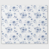 Blumenpapier mit blauer Flora Watercolor Geschenkpapier (Flach)