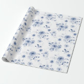 Blumenpapier mit blauer Flora Watercolor Geschenkpapier (Ungerollt)