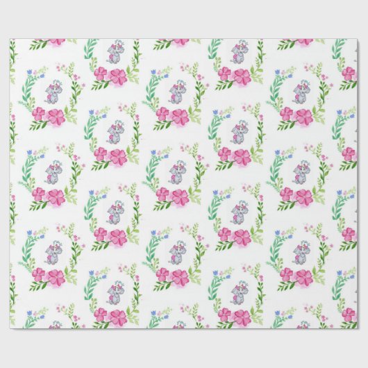 Blumenpapier mit glänzender Wrapping-Elefant Geschenkpapier (Flach)