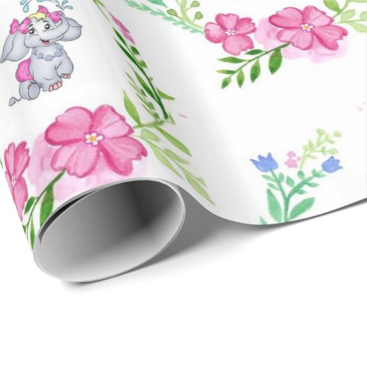 Blumenpapier mit glänzender Wrapping-Elefant Geschenkpapier (Rolleneckpunkt)