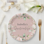 Blumenpapier Pappteller<br><div class="desc">Rosa Untergrund mit weichen Aquarellfarben-Rose und Grüntönen. Ein perfekter Teller für einen perfekten Ort für alle Ihre Quinceañera Gäste. Gold Splashs Glitzer,  um dieses schöne Design zu betonen.</div>