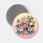 Blumenpapier-Quilling | Rosa und gelbe Blumen Magnet (Vorderseite/Rückseite)