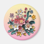 Blumenpapier-Quilling | Rosa und gelbe Blumen Magnet (Vorne)
