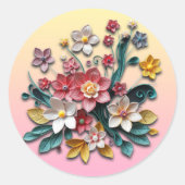 Blumenpapier-Quilling | Rosa und gelbe Blumen Runder Aufkleber (Vorderseite)