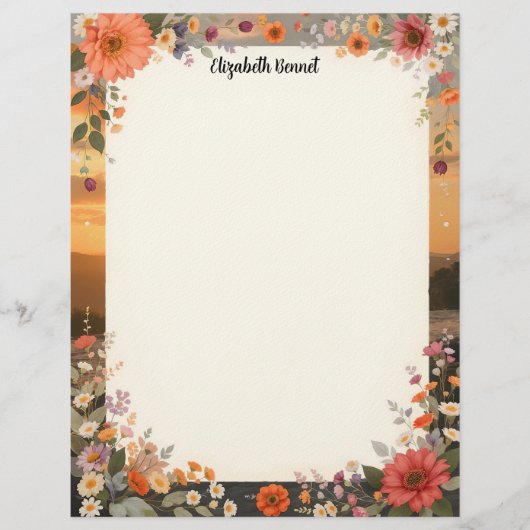 Blumenpapier Sonnenuntergang Schreibwaren Briefbogen (Vorderseite)