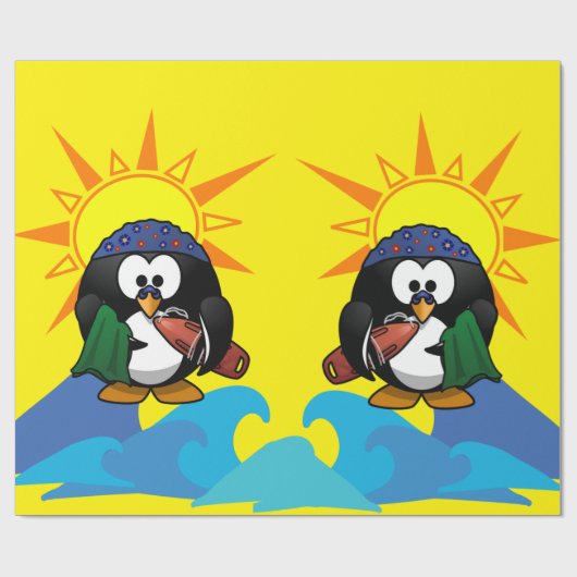 Blumenpapier, Surfer Pinguin Beach Geschenkpapier (Flach)