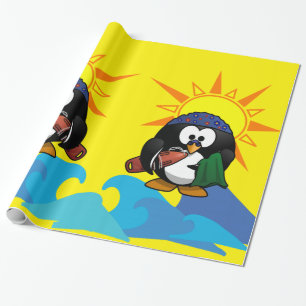 Blumenpapier, Surfer Pinguin Beach Geschenkpapier
