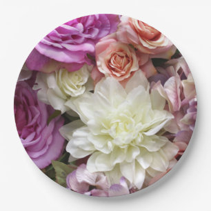 Blumenpapierplatten mit Dahlien und Rosen Pappteller