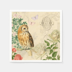 Blumenpapierservietten der Vintagen Eule mit Serviette