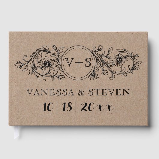 Blumenparaphore auf der Pappe Hochzeitstorch Gästebuch (Vorderseite)