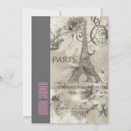Blumenparis eiffel Turm Vintages Brautparty Einladung (Vorderseite)