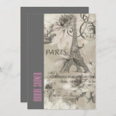 Blumenparis eiffel Turm Vintages Brautparty Einladung (Vorne/Hinten)