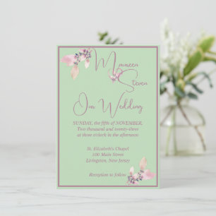 Blumenpastel Green & Mauve Wedding Einladung