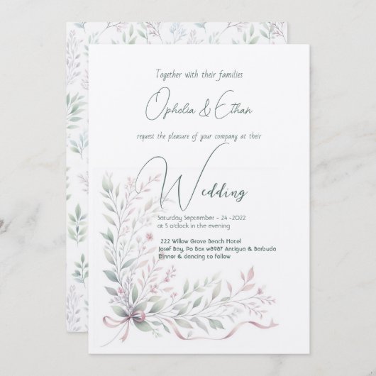 Blumenpastel Moderne Typografie Hochzeit Einladung (Vorne/Hinten)