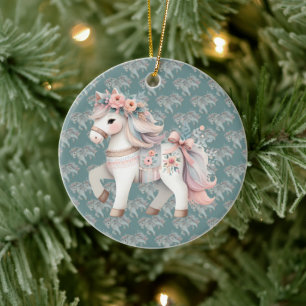 Blumenpastel Pferde Fantasie Illustration Cube Pou Keramik Ornament