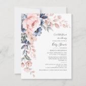 Blumenpastel Pink Blau Wasserfarben Kinderdusche Einladung (Vorderseite)
