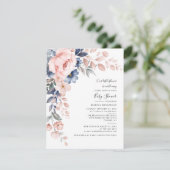 Blumenpastel Pink Blau Wasserfarben Kinderdusche Einladung (Stehend Vorderseite)