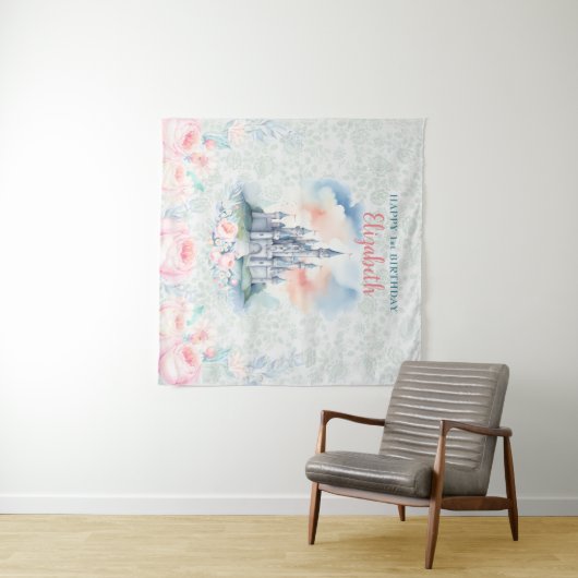 Blumenpastel Princess Burg Hintergrund & Tapisseri Wandteppich (Beispiel (Horizontal))