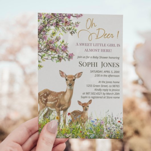 Blumenpastel Woodland Hirschdusche Einladung