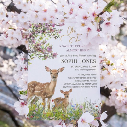 Blumenpastel Woodland Hirschdusche Einladung