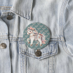 Blumenpastell-Pferd-Fantasy-Illustration Button