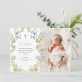 Blumenpastellrahmen und Goldkreuz | Taufe Dankeskarte (Stehend Vorderseite)