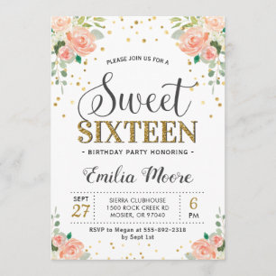 Blumenpeony Peach 16 . Geburtstag 16 Girl Birthday Einladung