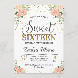 Blumenpeony Peach 16 . Geburtstag 16 Girl Birthday Einladung