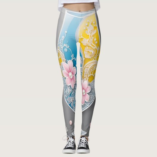 Blumenperlen o Pink AI art Leggings (Vorderseite)