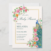 Blumenpfau Babydusche Einladung (Vorderseite)