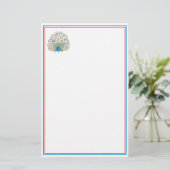 Blumenpfau Briefpapier (Stehend Vorderseite)